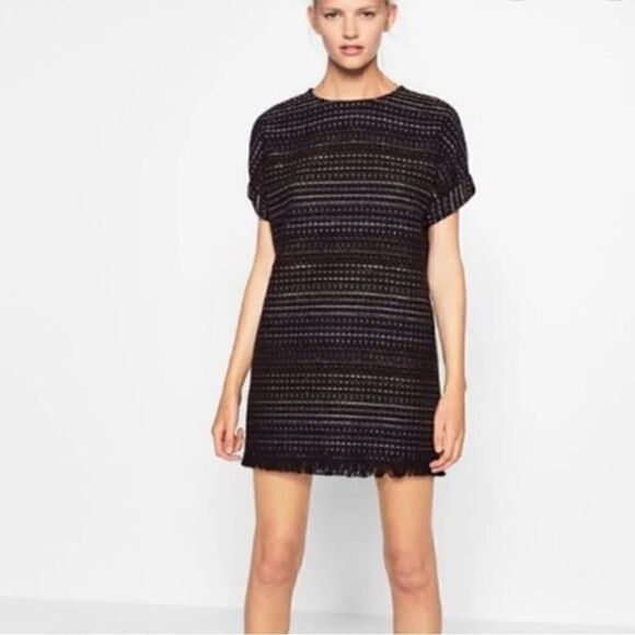 Zara Trafauc Black Colorful Chunky Tweed Fringe Mini Dress - Picture 4 of 14